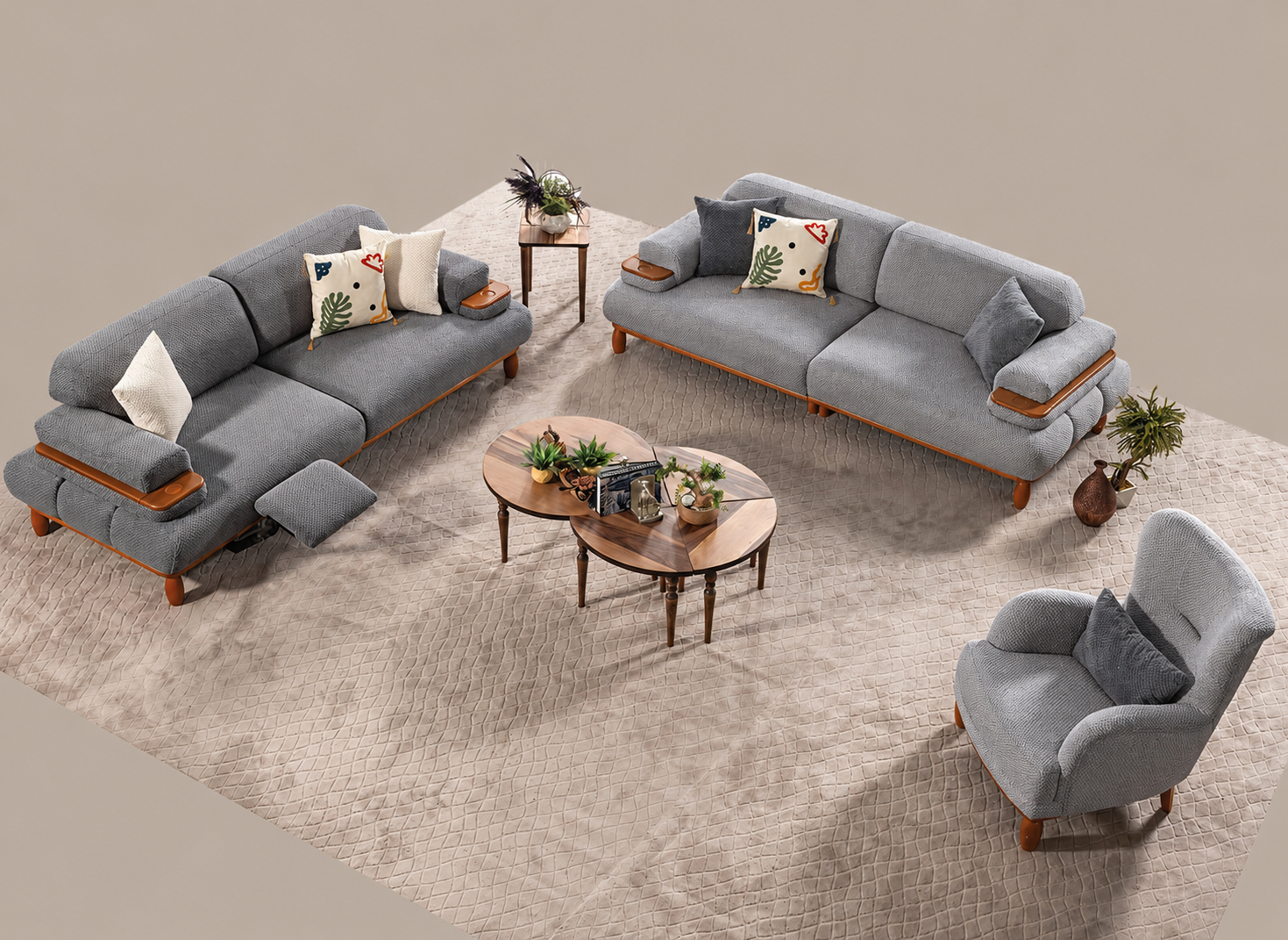 Santa Wood Detail Sofa Set 3+3+1