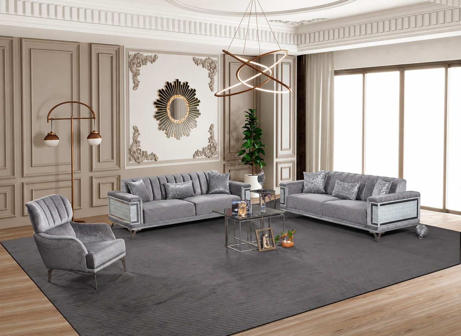 Versace  Gri Detay Koltuk Takımı 3+3+1