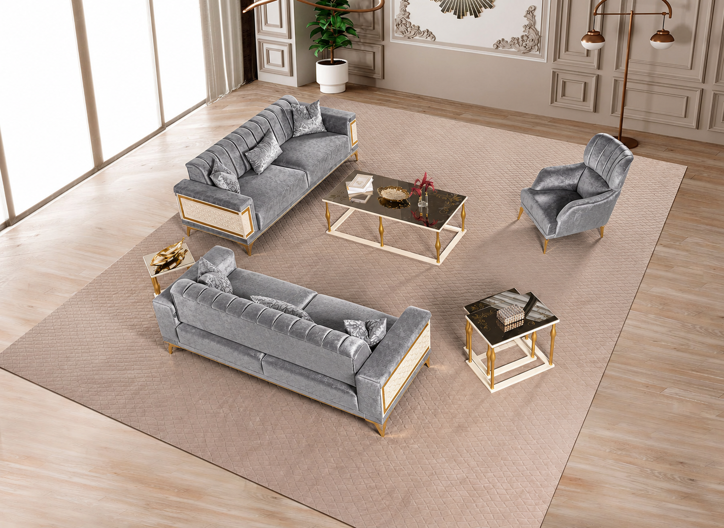 Versace Gold Detay Koltuk Takımı 3+3+1