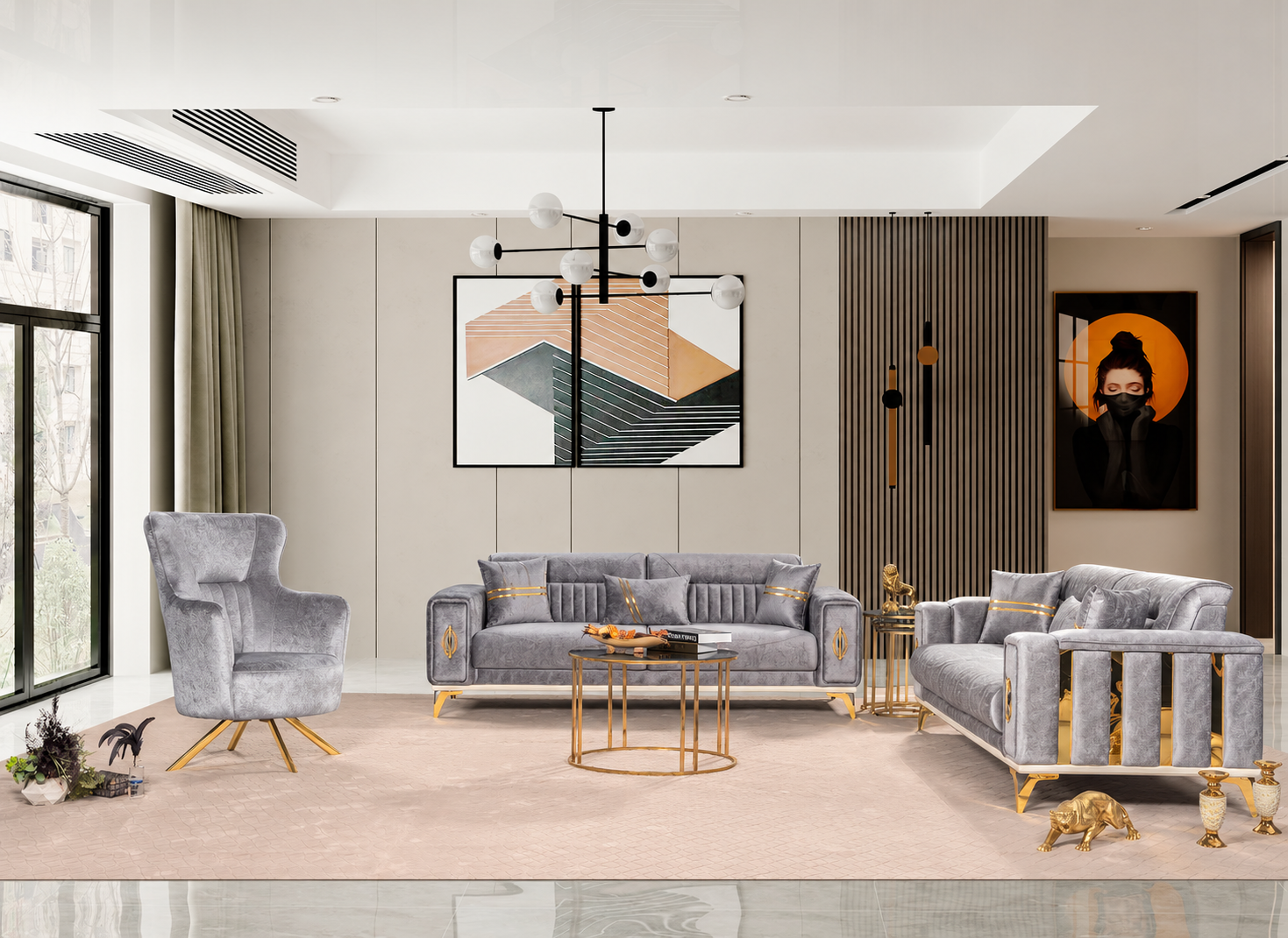 Viona Luks Gold Detay Koltuk Takımı 3+3+1
